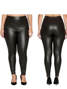NWT Spanx Black Faux Leather High Waisted Compression Leggings- Plus Size 2X